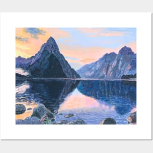 Milford Sound, New Zealand, at sunset Posters and Art